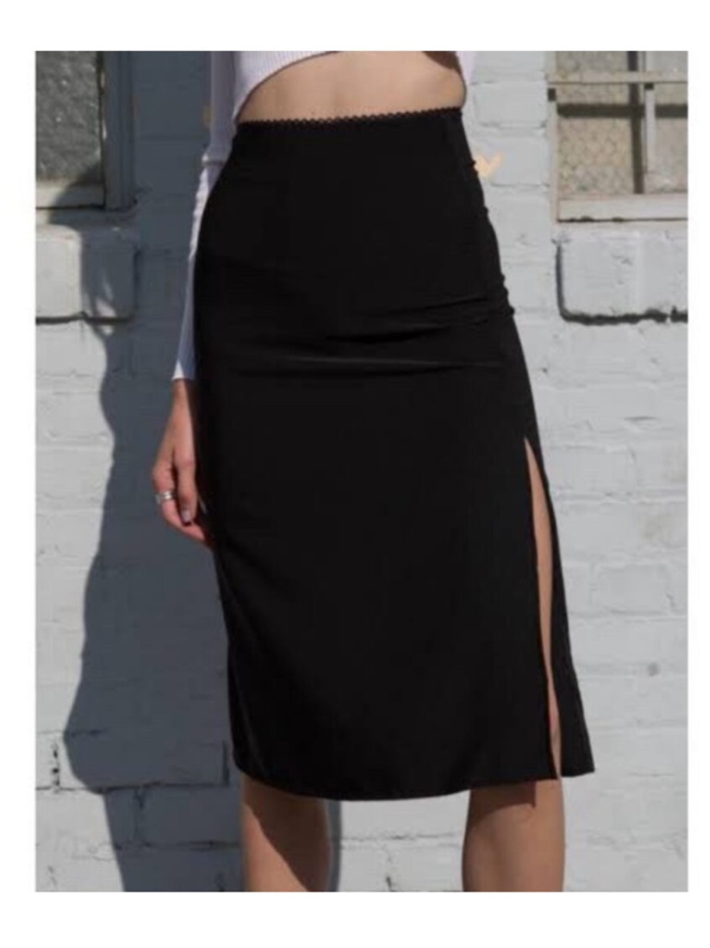 Brandy Melville Midi Lace Trim Slit Skirt
